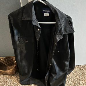 Wrangler XL Tall Black Stripes Button Down Dress Shirt